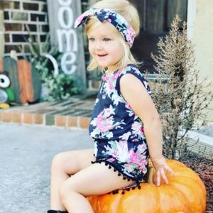 Black Floral Romper with Matching Headband!